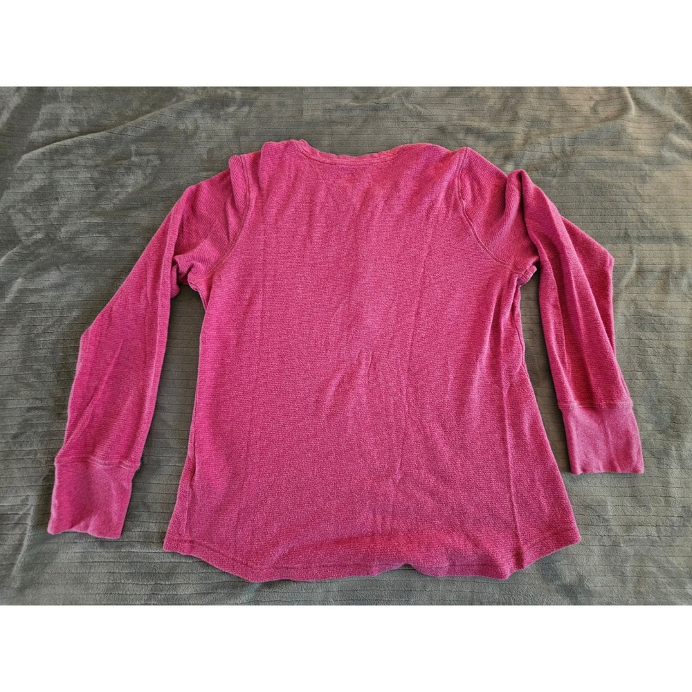 LL Bean Womens Raspberry Pink Waffle Knit Henley Top Long Sleeve Large Regular - Picture 6 of 9